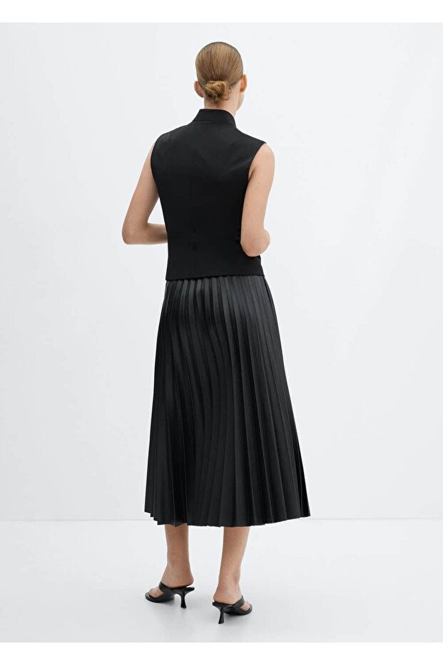 Deri görünümlü pilili etek - 4