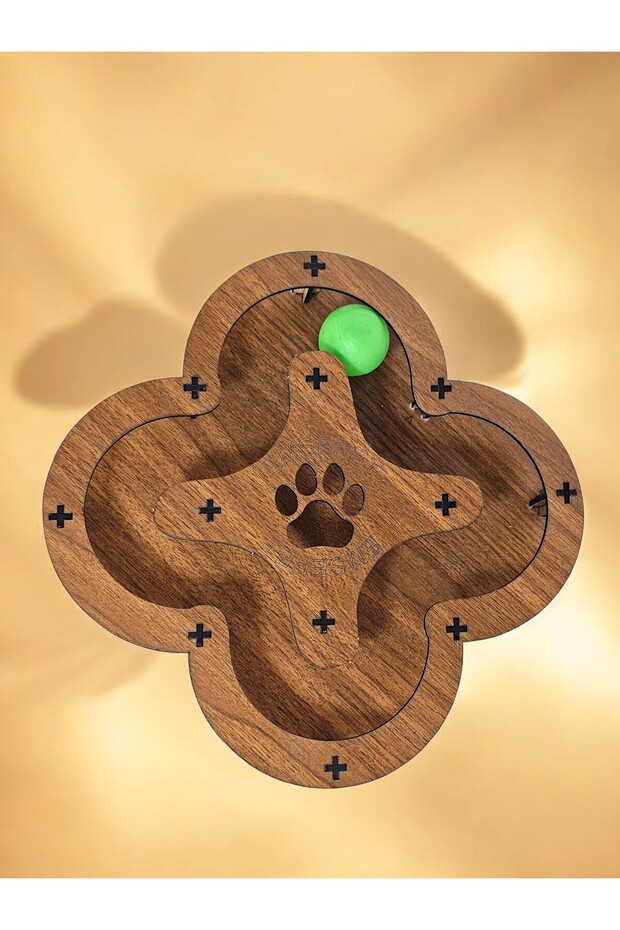 Emse Natural Wooden Cat Toy with Two Layers and a Spring Ball, the First of Its Kind in Turkey.