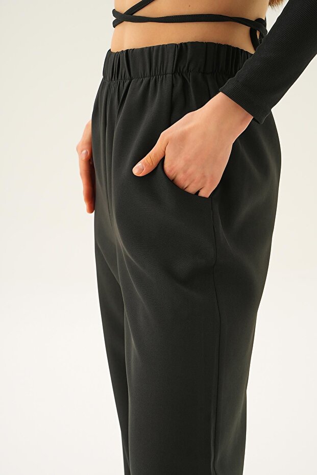 بنطلون أسود واسع - 6318A مع جيوب - 5