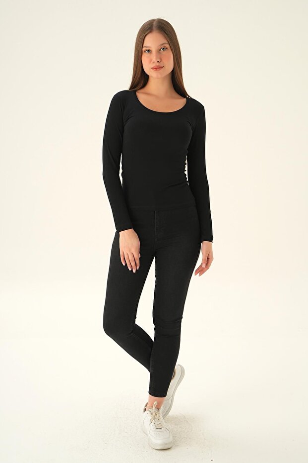 بلوزة سوداء برقبة على شكل حرف U 952 - 6