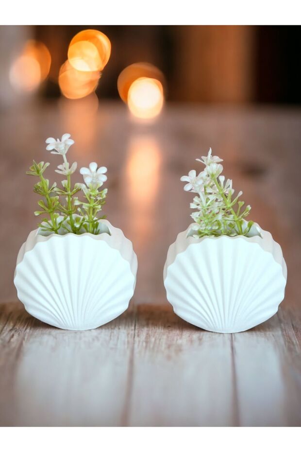 Mussel Vase Concrete, Mini Set of 2, Decorative Gift, Raw White