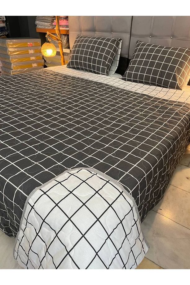 Battal Boy Çift Kişilik Kapitoneli Pamuklu Yatak Örtüsü Takımı - 3