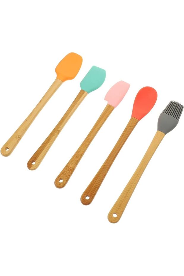 5-Color Bamboo Handle Mini Spatula and Brush Set - 2