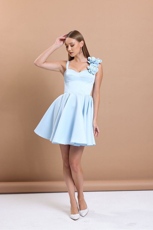 Askılı Bebe Mavisi Mini Elbise - 4