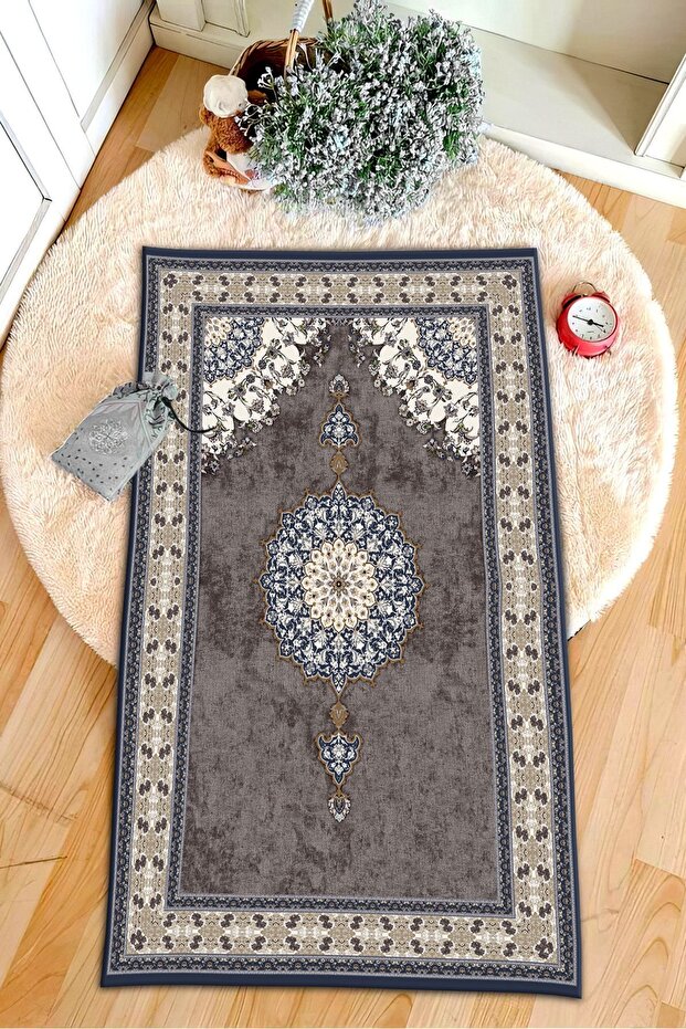Decorative Digital Printed Black Non-Slip Base Prayer Rug Prayer Rack 75x120