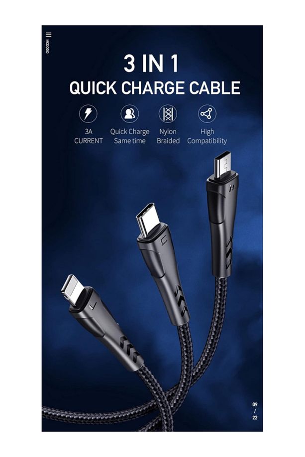 Ca-6960 3in1 (lightning-micro-type-c) Şarj Kablosu 3a 1.2m-siyah - 2
