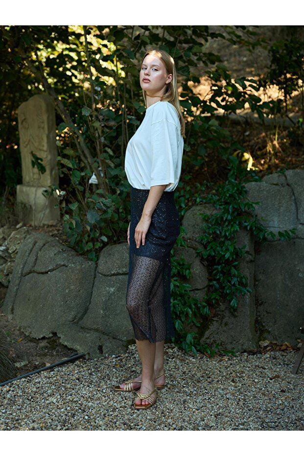 Payetli Midi Etek Antrasit - 4