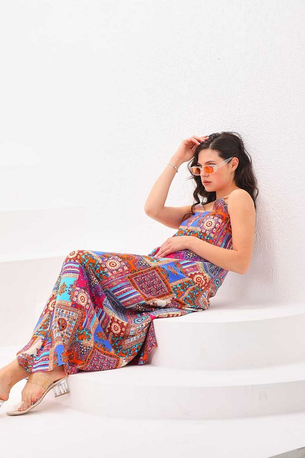 Patchwork Düz Askılı Elbise - 3