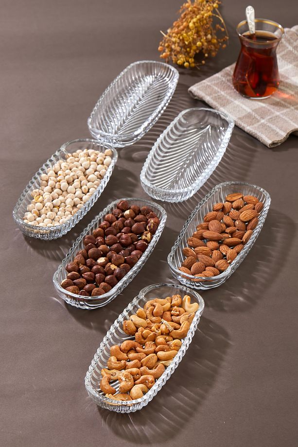 6 Adet Cam Kahvaltılık&çerez Tabağı Meyve Oval Tabak - 1