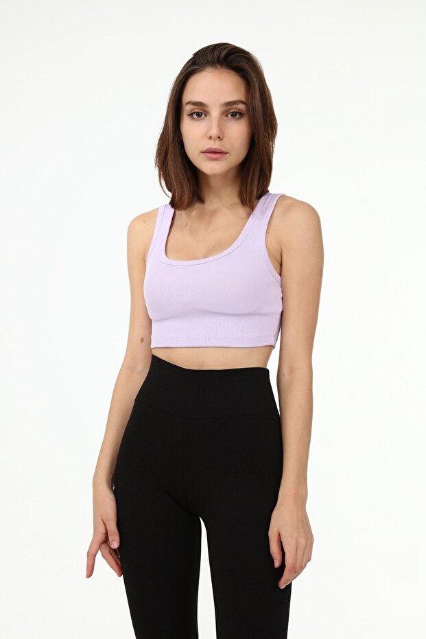 Lila Askılı Crop Top - 1