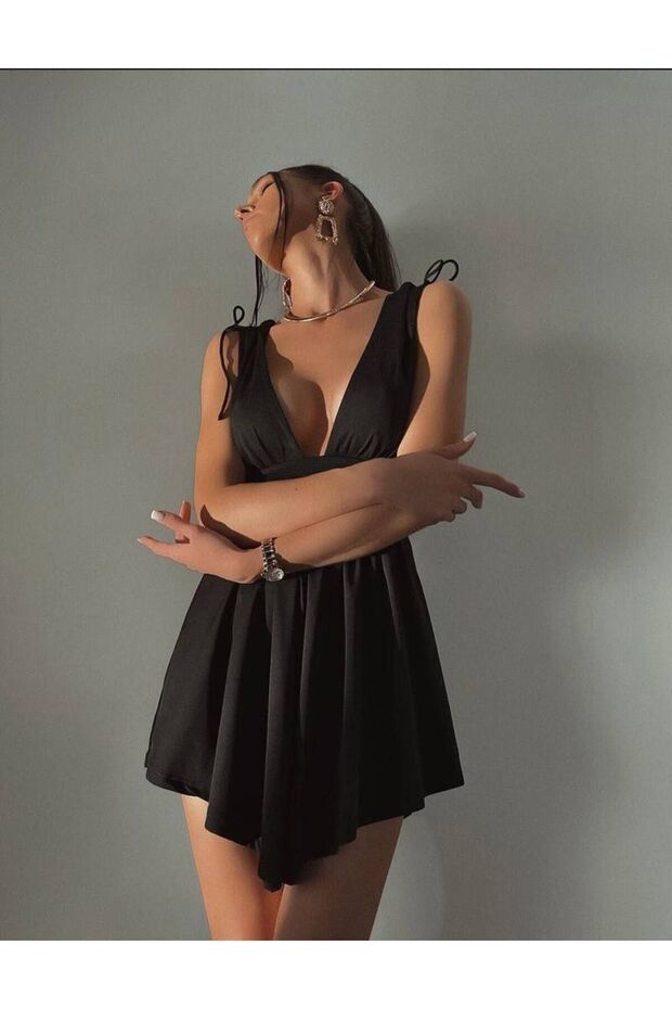 Sandy Kumaş Dekolteli Şort Elbise - 4