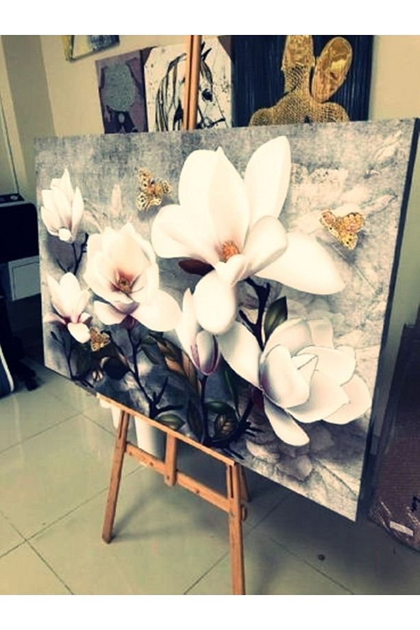 Beyaz Çiçekler Modern Dekoratif Kanvas Duvar Tablo - 4