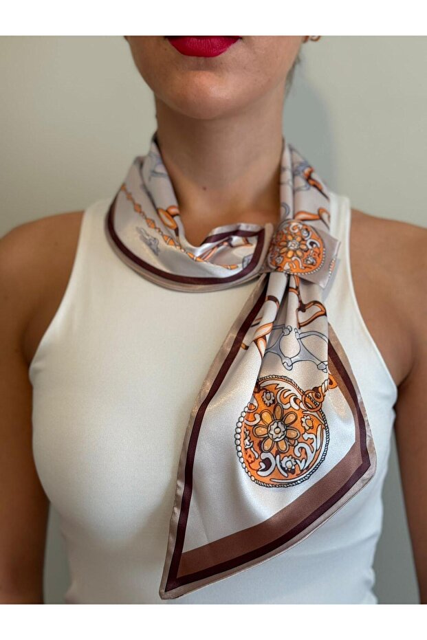 وشاح ربطة عنق بلون كريمي - نمط سلسلة - 2