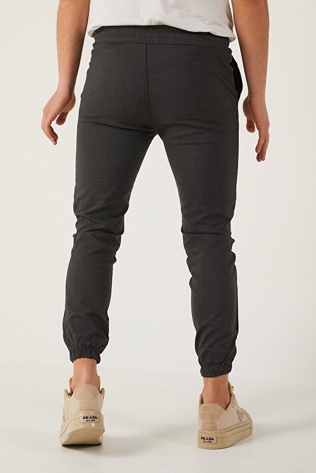 Erkek Dar Paça Bel Lastik Basic Füme Jogger Pantolon - 5