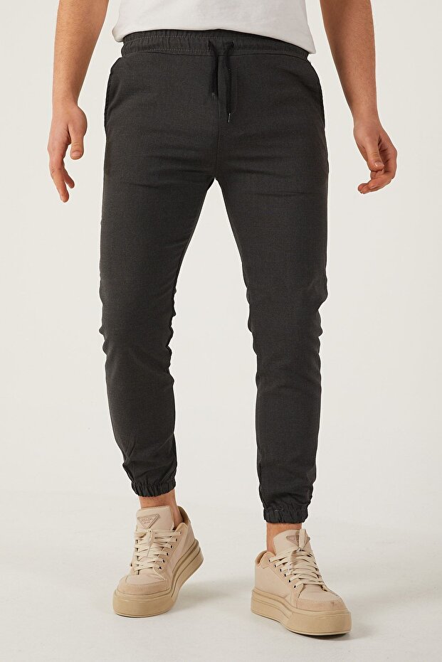 Erkek Dar Paça Bel Lastik Basic Füme Jogger Pantolon - 7