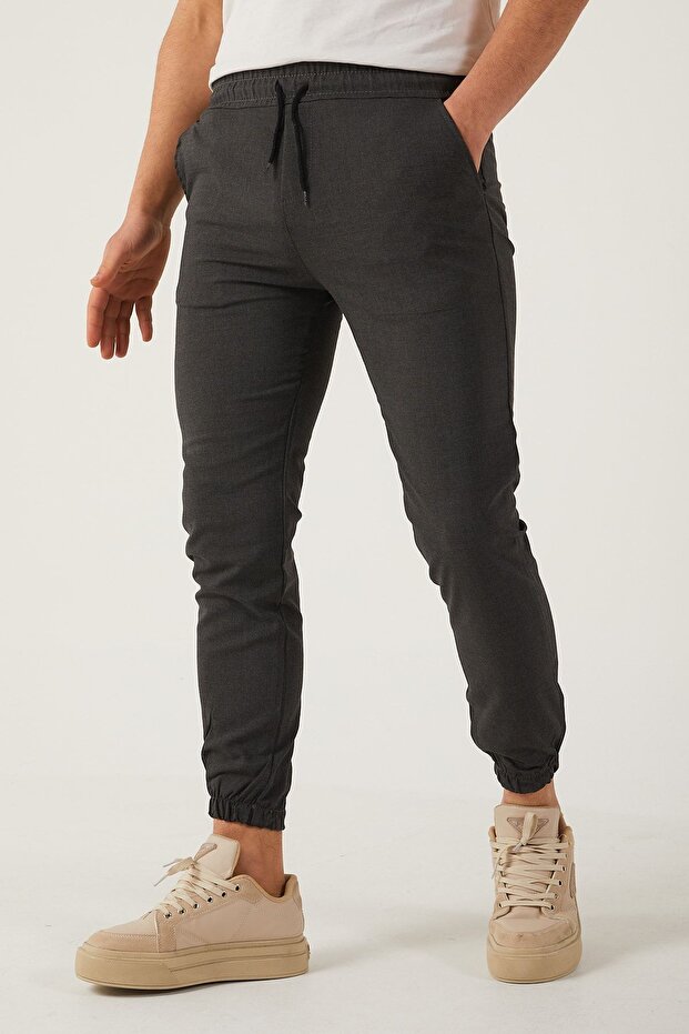 Erkek Dar Paça Bel Lastik Basic Füme Jogger Pantolon - 3