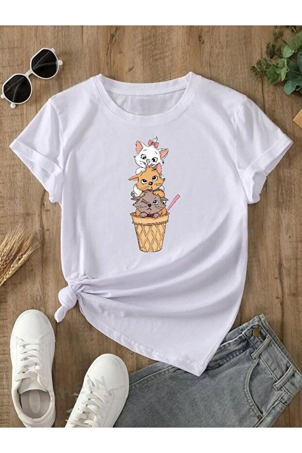 CAT PRINT UNISEX KIDS T-SHIRT