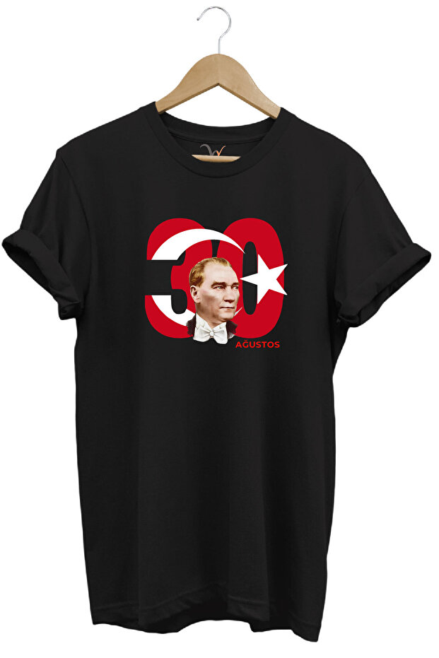 100% Cotton Regular Fit T-Shirt with Turkish Flag and Ataturk Print, Designed for August 30Th Victory Day