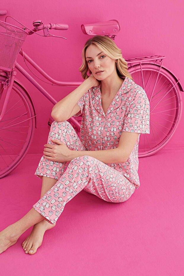 PAMUKLU DÜĞMELİ PİJAMA TAKIM - 1