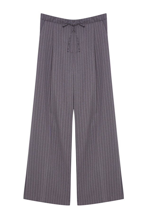 Gri Boxer Detalı Wide Leg/Geniş Paça Dokuma Kumaş Pantolon TWOAW25PL00014 - 6