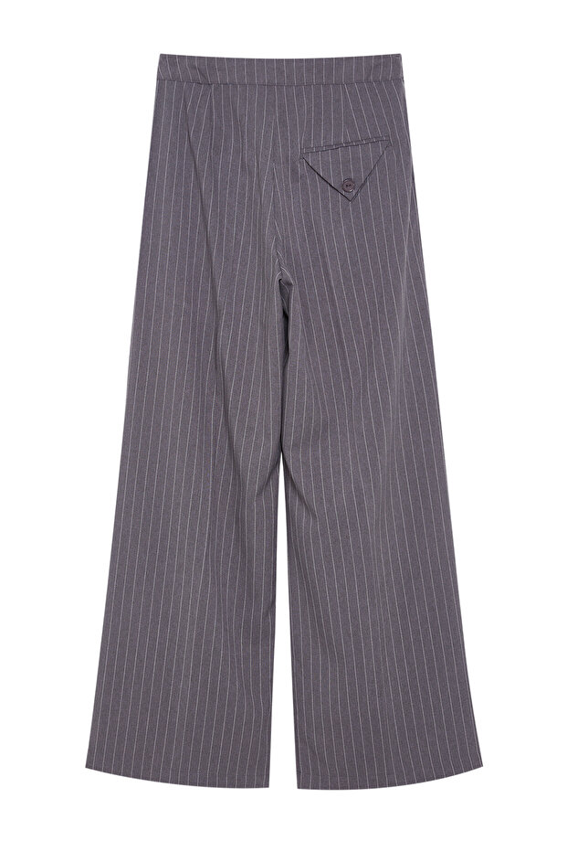 Gri Boxer Detalı Wide Leg/Geniş Paça Dokuma Kumaş Pantolon TWOAW25PL00014 - 7