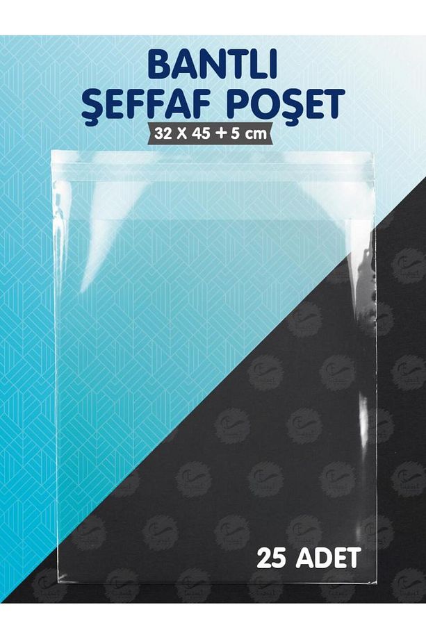 Bantlı Şeffaf Poşet (32x45+5 cm)  25 Adet Parlak Jelatin Paket Gömlek T-shirt Poşeti  Hediye Poşeti - 2