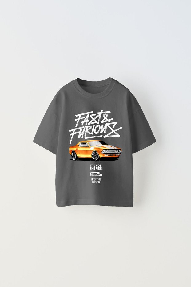 Fast Furious Written Car Printed Smoked Kids T-Shirt