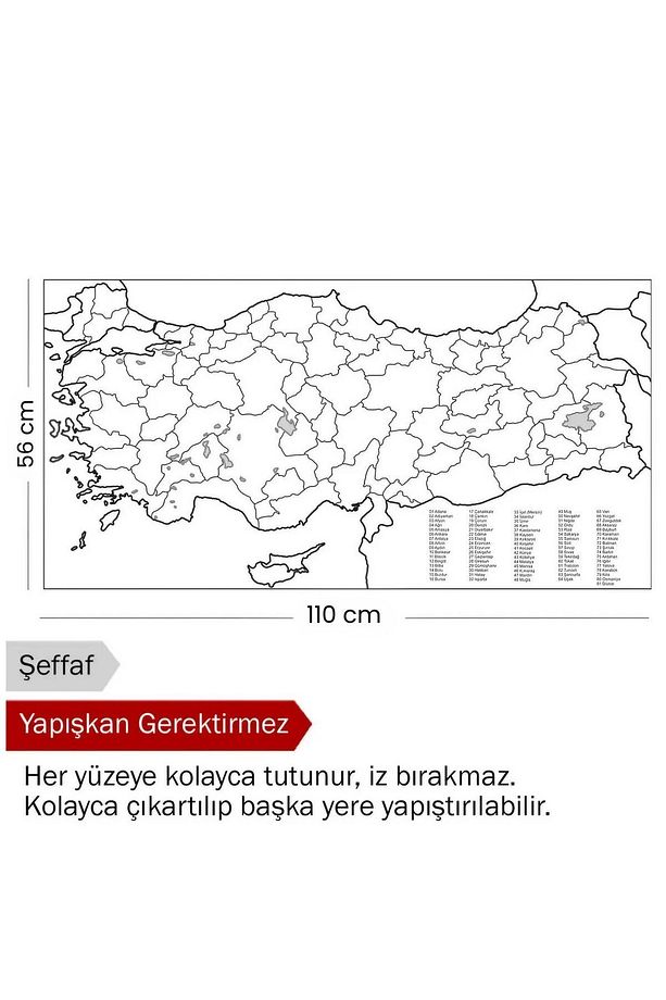 Türkiye Haritası - Yapışkansız Tutunan, Taşınabilir Pratik Kullanışlı, Yazılıp Silinen Akıllı Kağıt - 6