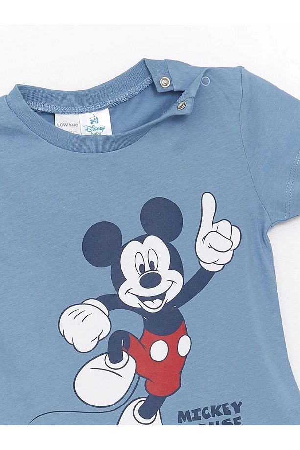 LCW baby Bisiklet Yaka Kısa Kollu Mickey Mouse Baskılı Erkek Bebek Şortlu Pijama Takımı - 4