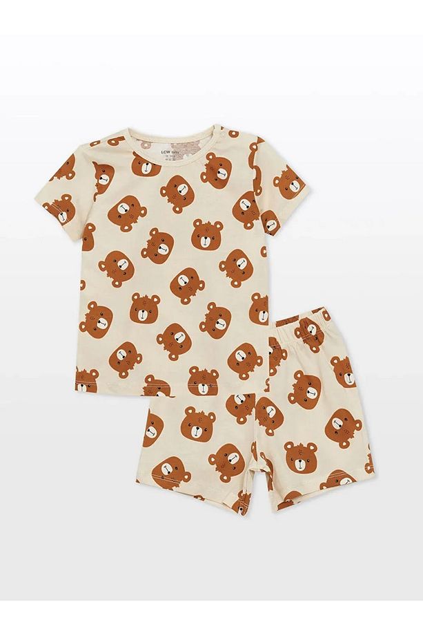 LCW baby Bisiklet Yaka Baskılı Erkek Bebek Şortlu Pijama Takımı - 1