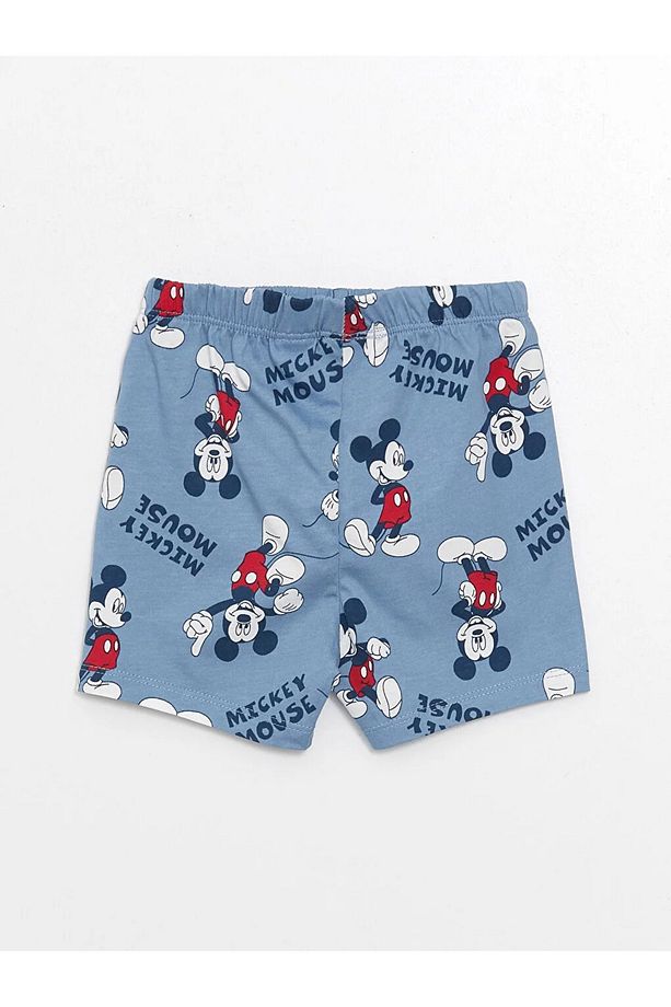 LCW baby Bisiklet Yaka Kısa Kollu Mickey Mouse Baskılı Erkek Bebek Şortlu Pijama Takımı - 3