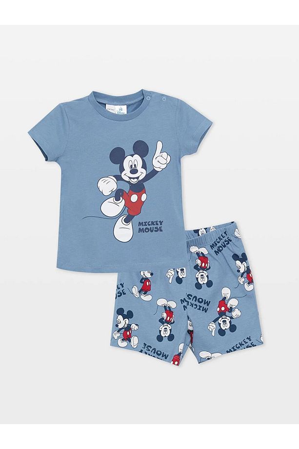 LCW baby Bisiklet Yaka Kısa Kollu Mickey Mouse Baskılı Erkek Bebek Şortlu Pijama Takımı - 1