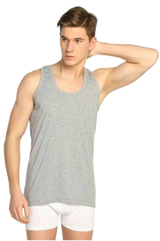 Gray Color Ribbed Undershirt - 1