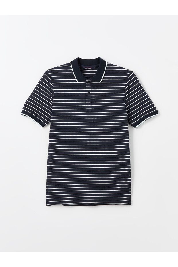 Mercerized Striped Polo Collar Men's T-Shirt - Short Sleeve