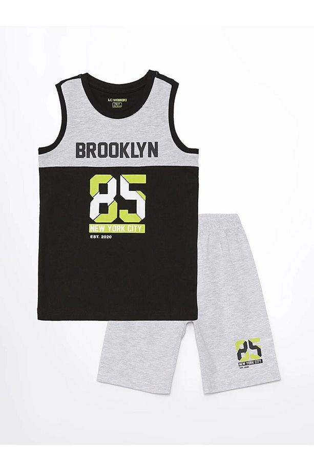 LCW Kids Bisiklet Yaka Baskılı Erkek Çocuk Şortlu Pijama Takımı - 1