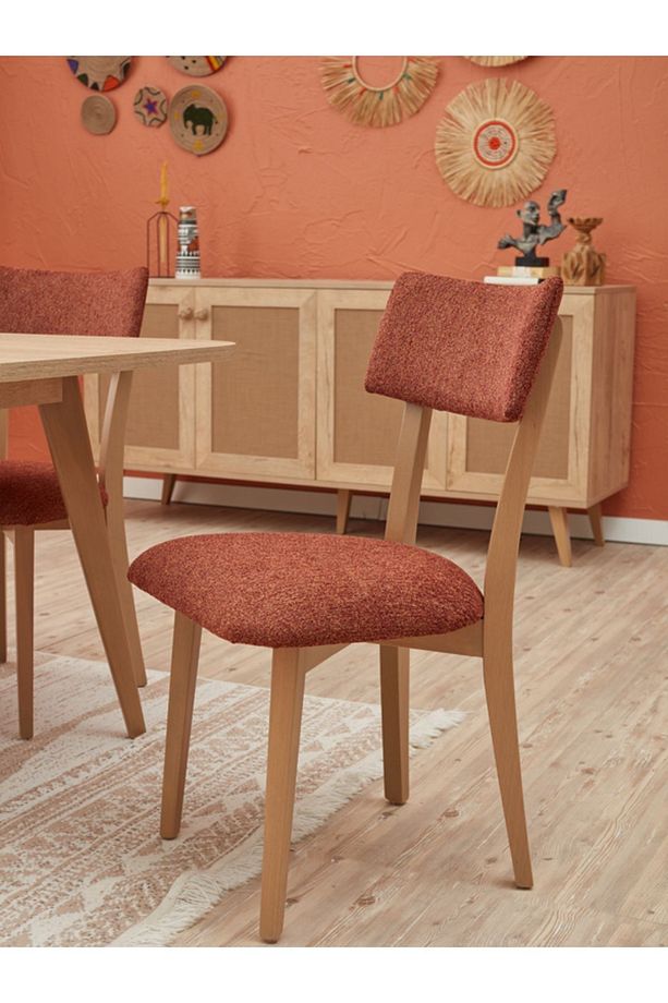 Bohem Yemek Odası Takımı 4 Sandalye 1 Bench Meşe Görünümlü Ve Ahşap Ayaklı - 3
