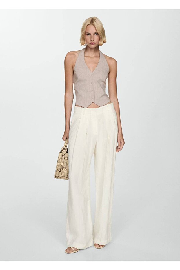 Schlanke, gestreifte Weste mit Neckholder - 8