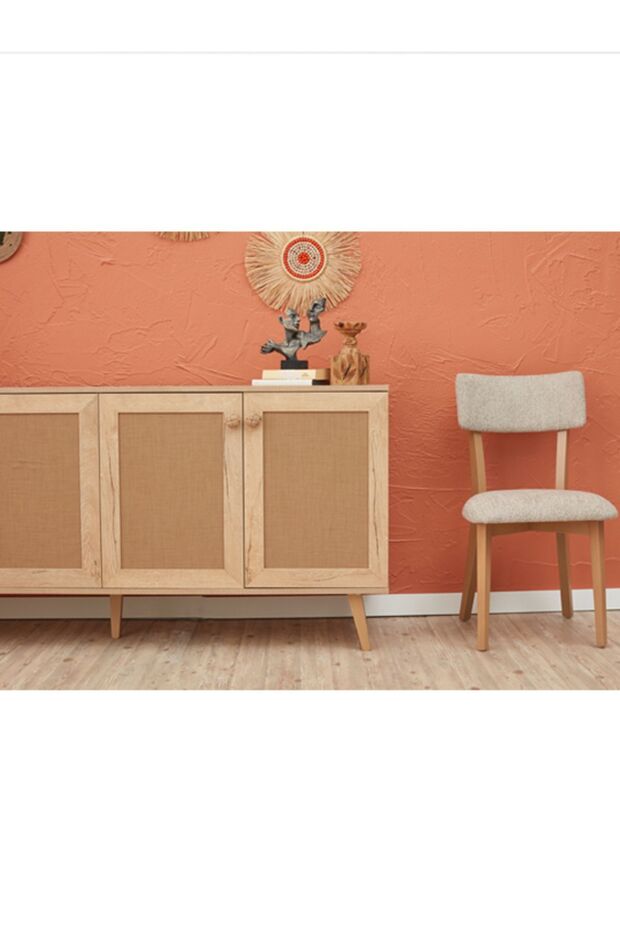 Bohem Yemek Odası Takımı 4 Sandalye 1 Bench Meşe Görünümlü Ve Ahşap Ayaklı - 7