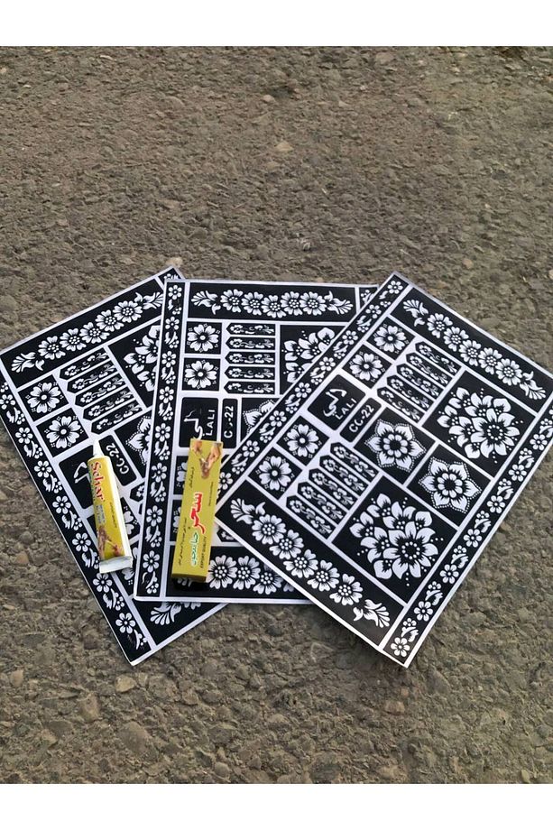 Henna Hint Kınası Kırmızı Ve El Süsleme Şablonu  Hint Kınası Seti (  2 Tüp 2 Desen Fiyatıdır.) - 7