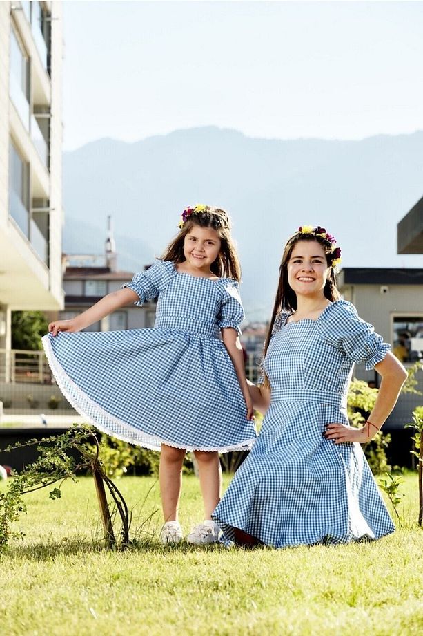 Eylul Elif Butik MAVİ Pitikare Anne Kız Elbise Kombinler (Anne - Çocuk Ayrı Satılmakta) - 3