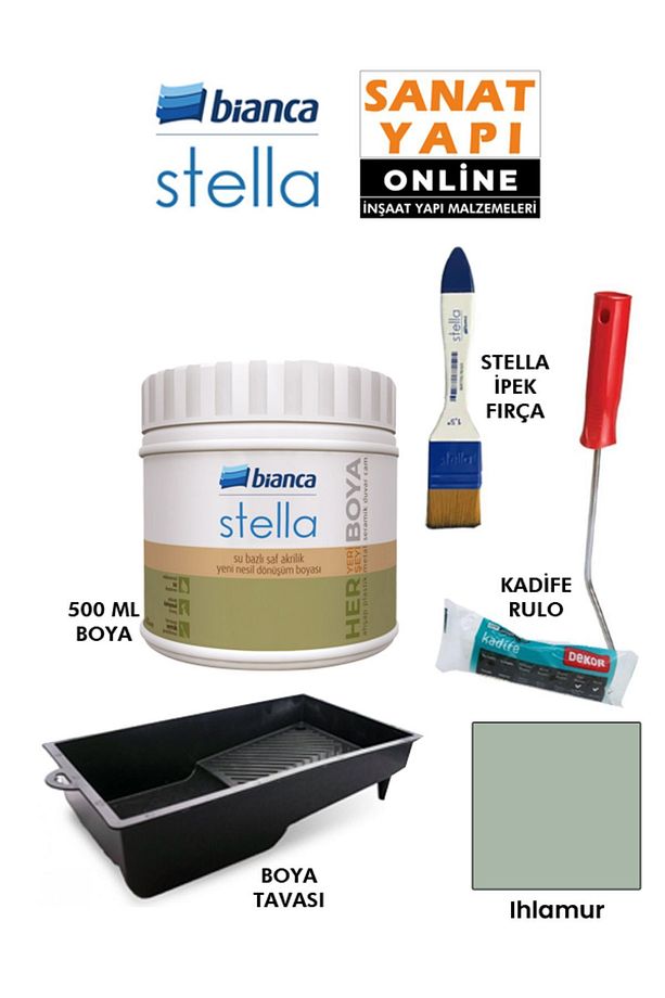 Stella Boya 4 Parçalı Set ( 500 Ml Boya - Boya Tavası- Stella İpek Fırça - Kadife Rulo ) - 1