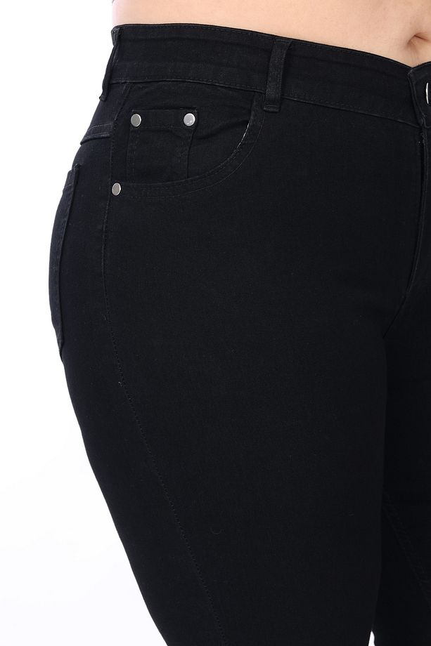 Mavi Yüksek Bel Esnek İspanyol Paça Denim Pantolon - 8