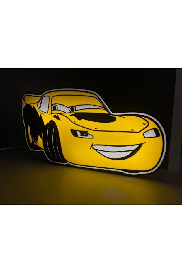 Şimşek Mcqueen Araba Led Işıklı Lightbox Masa Lambası Sarı - 3
