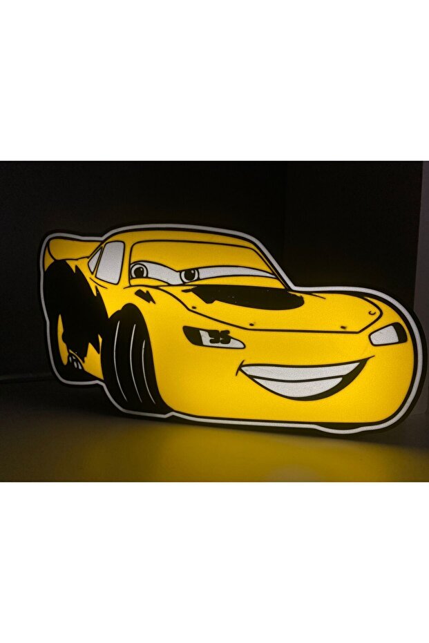 Şimşek Mcqueen Araba Led Işıklı Lightbox Masa Lambası Sarı - 2