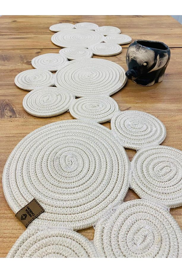Jüt, Hasır, Dekoratif Masa Örtüsü,Papatya Model Runner 40X110 CM, Sehpa Örtüsü, Bohem Tarzı - 4