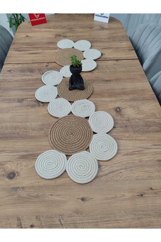 Jüt, Hasır, Dekoratif Masa Örtüsü,Papatya Model Runner 40X110 CM, Sehpa Örtüsü, Bohem Tarzı - 2