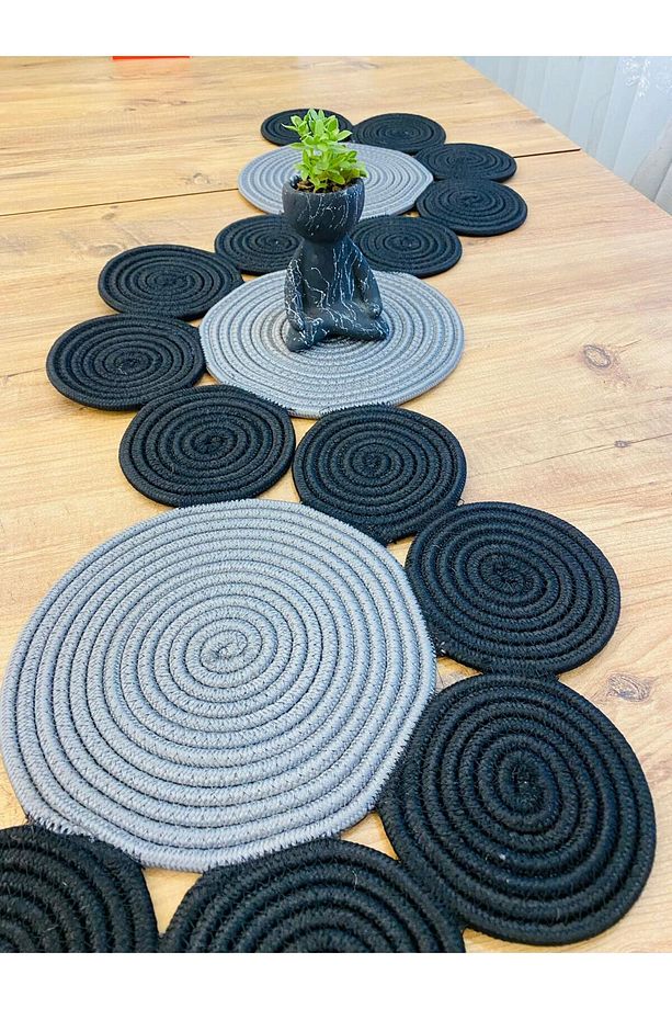Jüt, Hasır, Dekoratif Masa Örtüsü,Papatya Model Runner 40X110 CM, Sehpa Örtüsü, Bohem Tarzı - 3