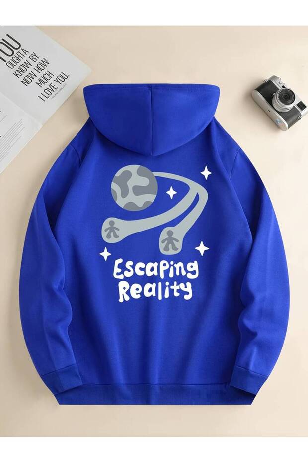 Unisex Escaping Reality Printed Oversized Winter 3-Thread 100% Cotton Hooded Sweatshirt Hoodie