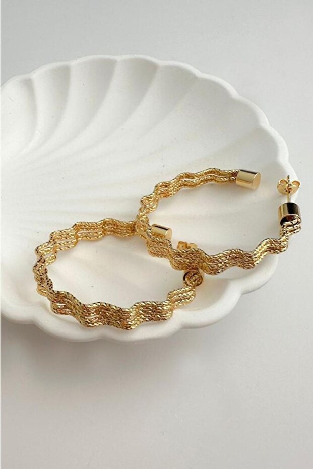 Gold Yellow Solid Brass Curved Hoop Earrings (4cm)