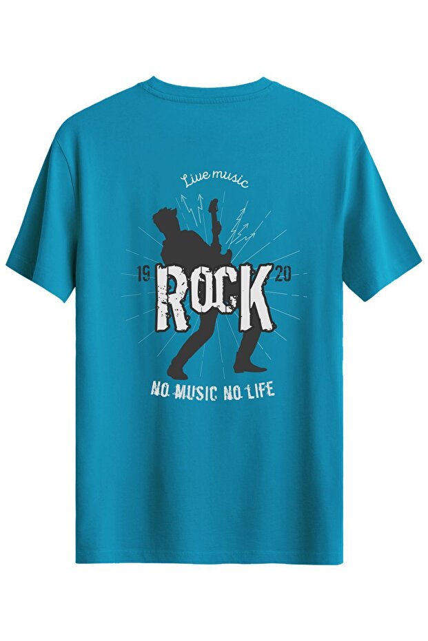 Guitar Printed Slim Fit T-Shirt Crew Neck T-Shirt Blue